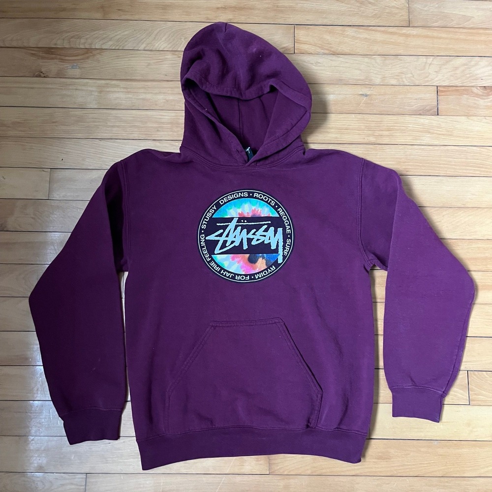 Stussy Mens Purple Tie Dye Circle Logo Hoodie Rydim For Jah Irie Feeling Small